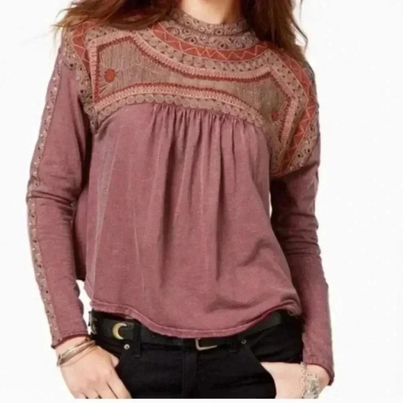 Free People Burnout Embroidered Blouse Size S - Picture 1 of 7